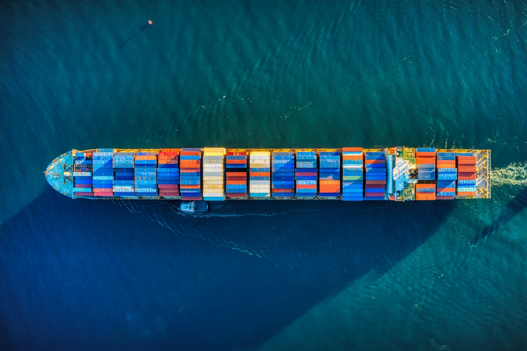 A container vessel viewed from above at sea